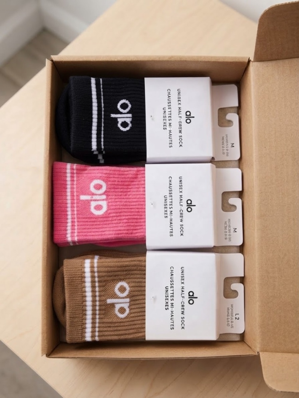 Alo yoga socks 3pc bundle black brown pink accessories gift lot new women’s